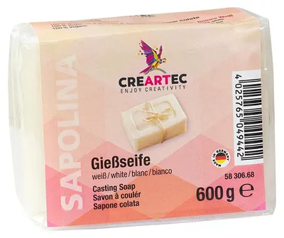Produktbild von CREARTEC Gießseife in Weiß - 600g - zur Herstellung von eigenen Kreationen - Vegan - mit Farbe und Duft mischbar
