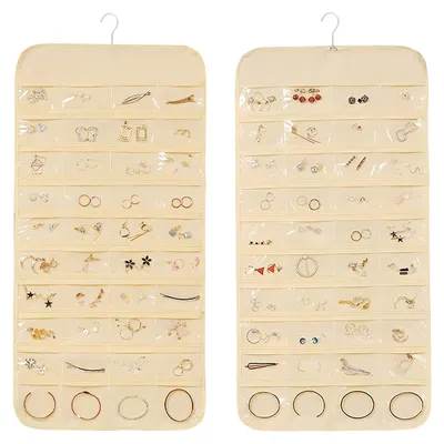 Schmuck-Organizer 80 Fächer, doppelseitig, Beige, 2er-Pack