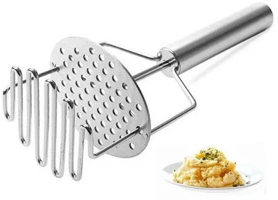 Productafbeelding van Ibenzoa® roestvrijstalen aardappelstamper, geschikt voor contact met voedsel, 24 x 10,5 cm – ergonomisch ontwerp, dubbellaags met terugslagveer, multifunctioneel voor aardappelen, bananen en avocado's