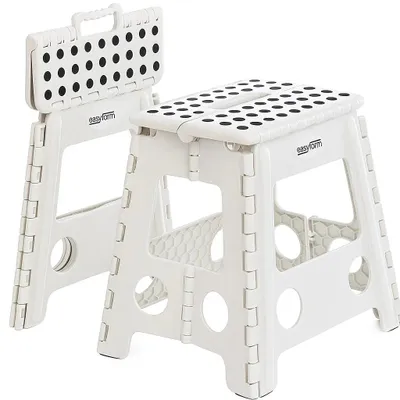 Produktbild von Klapphocker Tritthocker faltbar, rutschfest, Hocker Trittstufe 39 cm, bis 150 kg, Kunststoff, weiß
