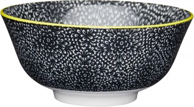 Produktbild von Kitchencraft Zeitgenössische Schalen mit Blumenmuster, 15,5 cm (6 ") (Set of 4), Keramik, Schwarz/Weiß, 15,5 x 15,5 x 7,5 cm (5,5 x 15,5 x 7,5 in.)