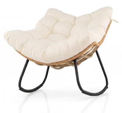 Produktbild von KOMFOTTEU Schaukelstuhl XXL, Schaukelsessel aus PE-Rattan mit extra dickem Sitzkissen & Metallrahmen, bis zu 140 kg belastbar, Loungesessel für Garten, Terrasse & Balkon, 116 x 88 x 92 cm