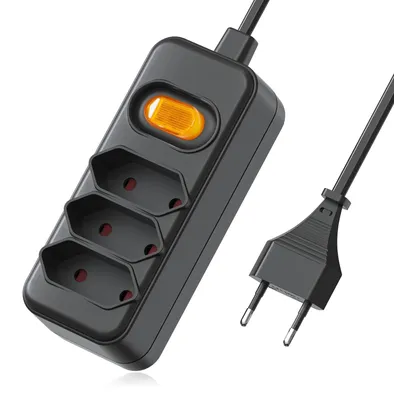 Image de Multiprise 3 prises avec fiche plate et interrupteur - Noir