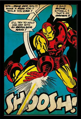 Produktbild von Iron Man - Poster - Shoosh Retro + Wechselrahmen, Shinsuke® Maxi MDF schwarz, Acryl-Scheibe