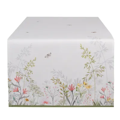 Produktbild von Clayre & Eef Tischläufer 50x140 cm Weiß Baumwolle Blumen