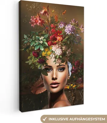 Produktbild von MuchoWow® - Leinwandbilder - Frau - Blumen - Farben, Wandbild, Wanddeko Bilder Wohnzimmer, 20x30 cm