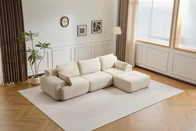 Produktbild von PixelPilot Ecksofa aus Cordstoff, modernes Wolkensofa mit Schlaffunktion, minimalistisches Design für Wohnzimmer & Büro