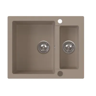 Produktbild von VBChome Spülbecken 60x50x20 cm Beige Granit 1,5 Becken Einbauspüle gesprenkelt Restebecken Siphon
