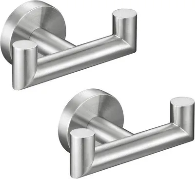 Immagine prodotto di Uniqoos® Set da 2 ganci a muro in acciaio inossidabile (SUS304) per asciugamani – resistenti alla ruggine e alla corrosione, design a doppio gancio, ideali per bagno e cucina, facile installazione