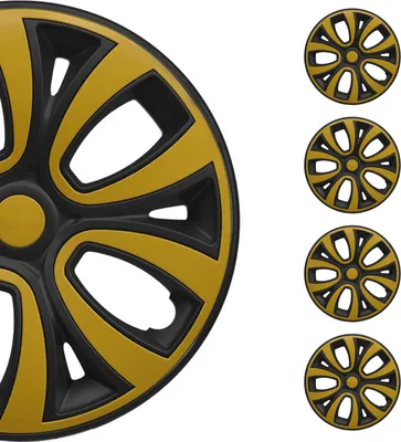 Immagine prodotto di Coprimozzi da 14 pollici nero opaco e giallo set di 4 pezzi