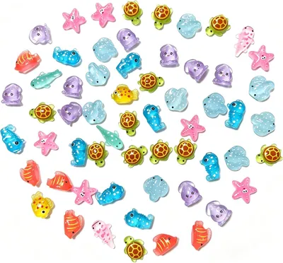 Productafbeelding van Minifiguren van hars - Set van 60 - Zeedieren - Figuren voor doe-het-zelf