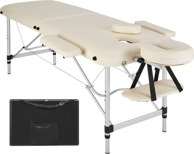 Image de Table de massage pliante 2 zones en aluminium portable + housse - beige