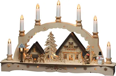 Produktbild von Konstsmide Holzsilhouette "sieben Kerzen", Naturfarben,5V_Innentrafo/batteriebetrieben, 17 warm weiße Dioden - 3254-100