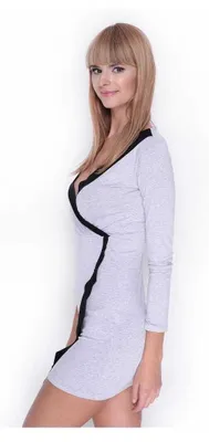 Produktbild von Damen Minikleid Wickelkleid V-Ausschnitt; Grau Meliert/L/XL 40/42