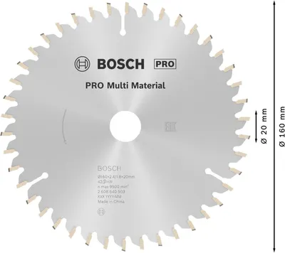 Obrázek produktu pro Bosch 2 608 640 503, Hliník, Dřevotříska, Dřevovláknitá deska, Neželezité kovy, Plast, 16 cm, 2 cm, 1,8 mm, 2,4 mm, Bosch