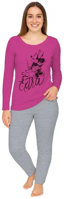 Produktbild von Disney Minnie Mouse Schlafanzug für Damen - So extra Pyjama Set Langarm Oberteil mit Hose Pink/Grau M