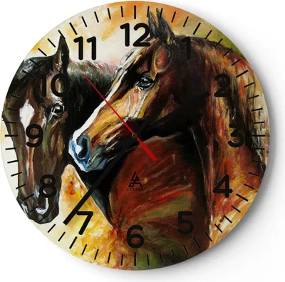 Produktbild von Wanduhr - Rund - Glasuhr - Pferd Natur Tier - 40x40cm - Schleichendes Uhrwerk - Lautlos - zum Aufhängen bereit - Dekoration Modern - Wanddekoration aus Glas - C4AR40x40-3482
