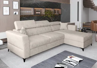 Image de AX LIVING Canapé d'angle petit modele avec fonction sommeil Ribella - 265 cm de large, Beige Droite