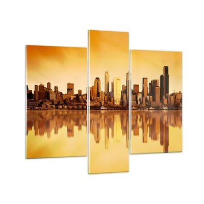 Produktbild von Bilder auf glas - Stadt Wolkenkratzer Wasser - 95x80cm - Glasbilder - Wandbilder - Kunstdruck - zum Aufhängen bereit - Wanddekoration aus Glas - Glas Bilder - Wandbild auf Glas - GCB95x80-0118