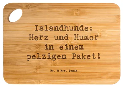 Produktbild von Mr. & Mrs. Panda Schneidebrett Spruch Islandhund Freude - Transparent - Geschenk, Hunderassen Charakter, Eigenschaften, Treue, bedingungslose Liebe, schneidunterlage