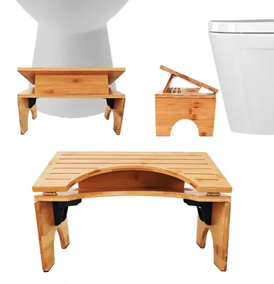 Obrázek produktu pro Ergonomická toaletní podložka z bambusu – skládací toaletní židle s nastavitelnou výškou