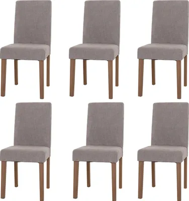Produktbild von 6er-Set Esszimmerstuhl klassisch und zeitlos | HxBxT 90x42x50cm | Sitzhöhe 47cm | Stoff/Textil Chenille Holz | naturfarbene Beine | Hellgrau | Stuhl Küchenstuhl Hochlehner
