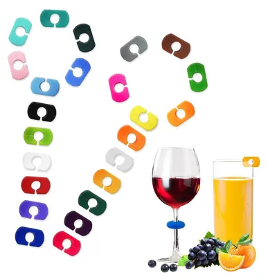 24er-Set Glasmarkierungen für Weingläser, Silikon, 24 Farben
