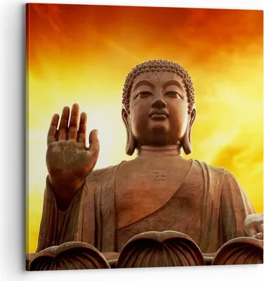 Produktbild von Bild auf Leinwand - Leinwandbild - Buddha Stein Sonnenuntergang - 70x70cm - Wand Bild - Wanddeko - Leinwanddruck - Bilder - Kunstdruck - Wanddekoration - Leinwand bilder - Wandkunst - AC70x70-0183