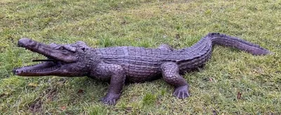 Lebensgroße Luxus XXL Bronze Deko Skulptur Figur Krokodil