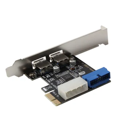 Image de Carte d'extension PCI-E vers USB 3.0, convertisseur 19 broches, interface externe double 2 ports pour PC de bureau