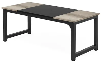 Image de Bureau moderne - Grand bureau pour ordinateur - Table rectangulaire en bois - 178x79x74 cm - Bureau pour le travail à domicile et les études - Gris vintage