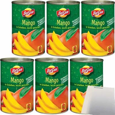 Produktbild von BelSun Mango in Scheiben leicht gezuckert 6er Pack (6x425ml Dose) + usy Block