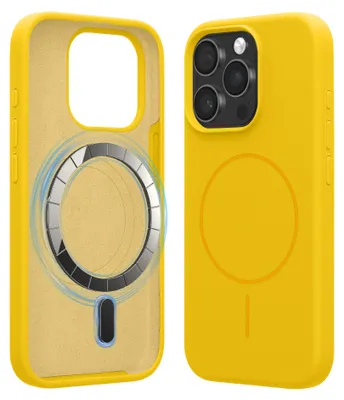 Produktbild von kwmobile Handyhülle für Apple iPhone 15 Pro - Hülle für MagSafe - Hülle für iPhone 15 Pro Case - Silikon Rückseite magnetisch in Strahlend Gelb