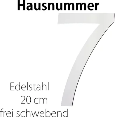 Produktbild von Edelstahl Hausnummer 20 cm Groß Gross Haus Nummer 7 Zahlen Hausnummernschild Hausnummern Schild Gebürstet 2D Arial V2Aox