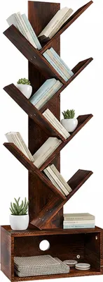 Immagine prodotto di Scaffale Relaxdays, 6 ripiani, L x P x A: 113x38x20 cm, design ad albero, libri e CD, con vano portaoggetti, scaffale da salotto, marrone