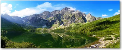 Produktbild von Tulup® Leinwandbild - 125x50 cm - Wandkunst - Drucke auf Leinwand - Leinwanddruck  - Landschaften - Grün - Berg See Gebirge