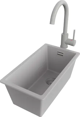 Produktbild von PRIMAGRAN Granitspüle Grau 26x47cm, Spülbecken 1 Becken + Küchenarmatur 32x20cm + Ablauf-Set, Küchenspüle ab 30er Unterschrank - London Slim