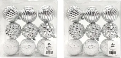 Produktbild von Kunststoff Weihnachtskugel Ø 8cm weiß silber Deko Christbaumschmuck 2 Sets - 18 Kugeln