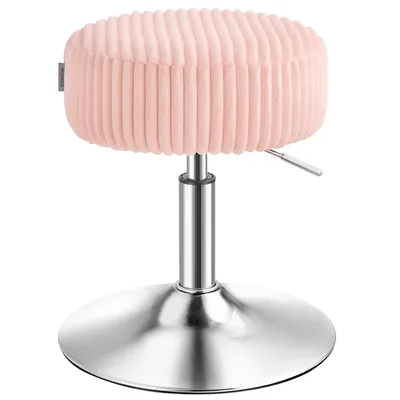 Obrázek produktu pro VASAGLE Kosmetický taburetk, výškově nastavitelný, kulatý, otočný o 360°, bez opěrky, rozměry 38,5 x 38,5 x 44-56 cm, růžová barva