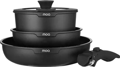 Produktbild von MOA 5-teiliges Pfannenset für Alle Wärmequellen inkl. Induktion - Antihaftbeschichtung - -frei - Schwarz