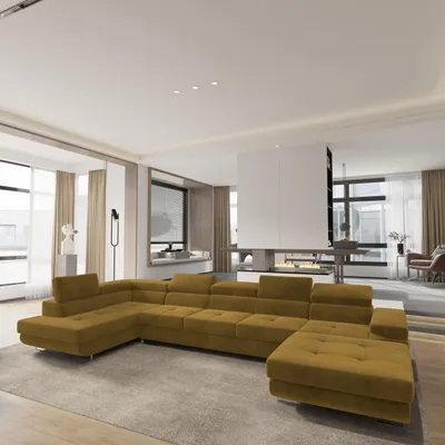 Produktbild von Masseno Ecksofa TORIVA L-S mit Schlaffunktion U-Form, Sofa mit Bettkasten, Wohnzimmersofa, Couch, Soffa, Bettsofa, Couchgarnitur- Gelb, MONOLITH 48