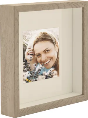 Produktbild von bd-art Bilderrahmen 3D zum Befüllen, Glas Eiche Trüffe, 23x23, flexible Einlage (vorne/hinten), mit Aufhängung für Hoch- & Querformat, vielseitig für Wand, Tisch, Kaminsims