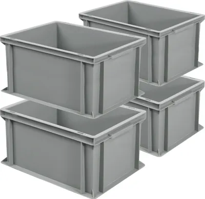 Produktbild von 4x Eurobehälter mit 2 Griffleisten, LxBxH 400x300x220 mm, 21 Liter, grau