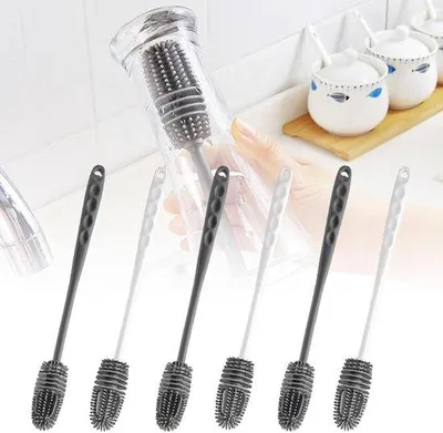 Produktbild von Famanu Flaschenbürste mit Langer Griff - 6 Stück Silikon Gläser Bürste für Schmale Öffnungen