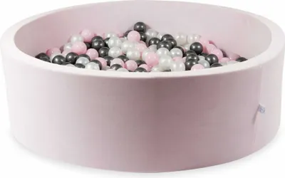 Produktbild von Bällebad 130x40 Samt weich hellrosa – Mit 700 Bällen / Perlmutt, Babyrosa, Metallic-Graphit