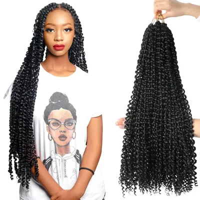Productafbeelding van Synthetisch haar, krullende vlechten, zacht, zwart, 6 stuks, 61 cm