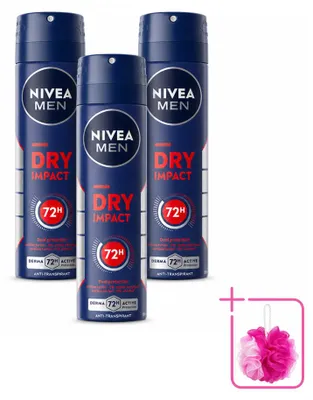 Imagen del producto de 3 aerosoles desodorantes NIVEA MEN Dry Impact, 150 ml - Paquete ahorro - 3 unidades
