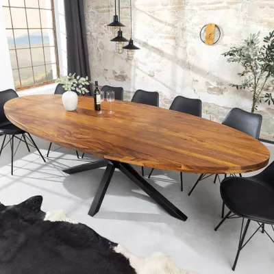 Produktbild von riess-ambiente Esstisch GALAXIE 240cm schwarz natur massives Sheeshamholz oval Sterngestell 12 Personen