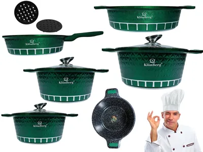 Produktbild von 10-teiliges Topfset, Bratpfanne, Deckel, Wok, Induktion,Antihaftschicht Grün