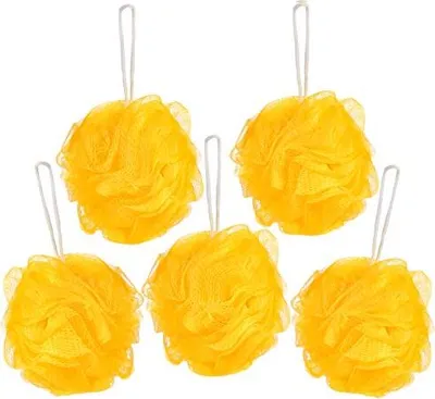 Image de BRUBAKER Cosmetics - 5x Premium Eponge pour gommage ou massage Eponge de bain Eponge de douche avec crochet - Jaune